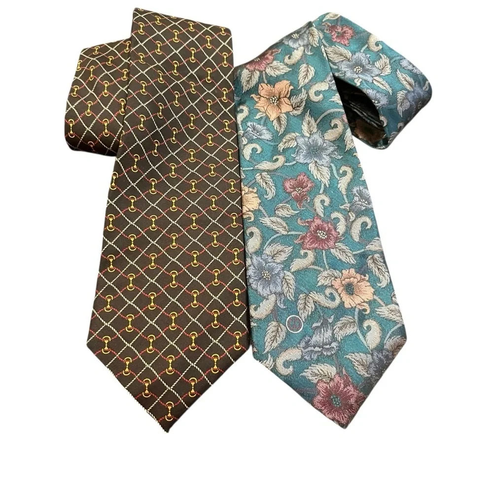 Vintage halston tie lot made in USA silk bow ties floral blue black purple new